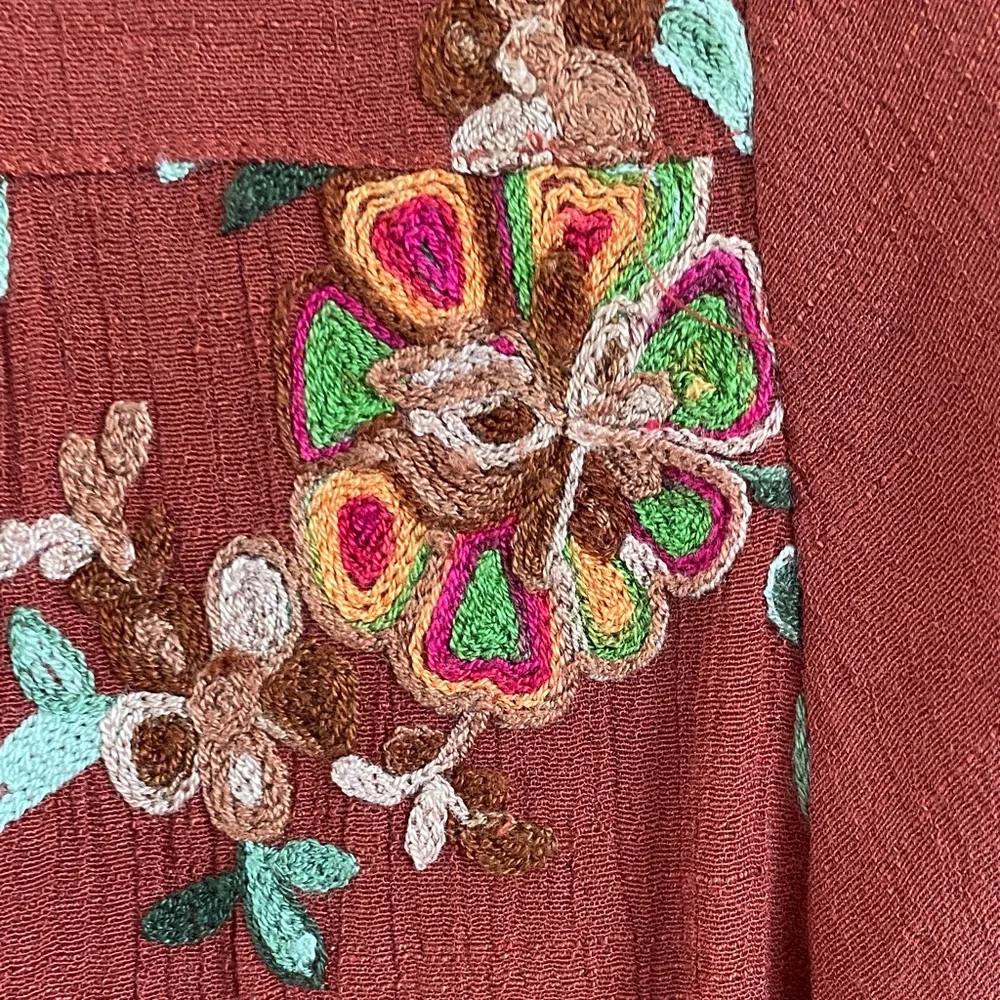fig and flower Rust Red Floral Button-Up Blouse - Picture 3 of 4